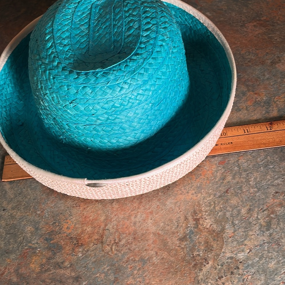 Vintage Liz Claiborne 1980 straw hat in aqua and white - Picture 5 of 6
